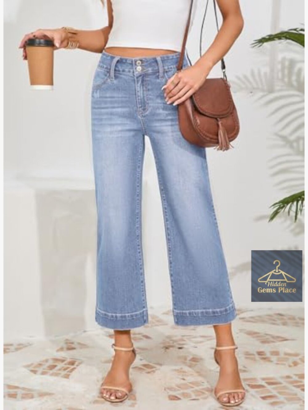 High Waisted Wide Leg Baggy Jeans Stretch Denim Pants - Picture 3 of 6